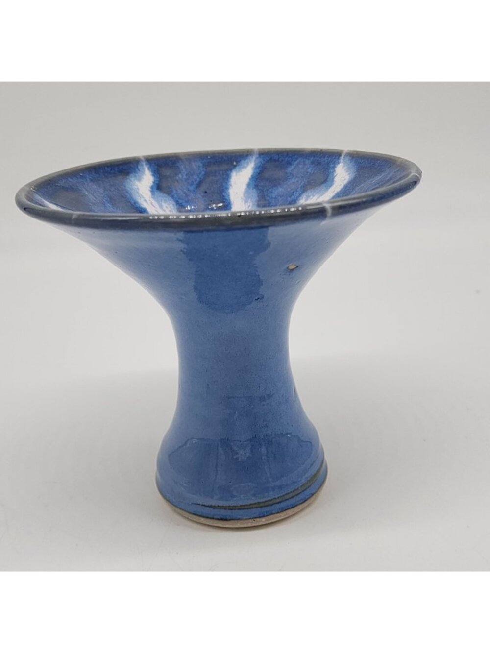Handmade Blue Ceramic Candle Holder or Vase Unique White Drip Artist Signed - Picture 6 of 7